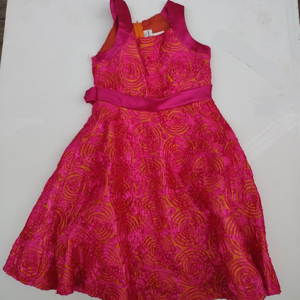 Floral Party Dress Girls 10 Orange Pink Flowers